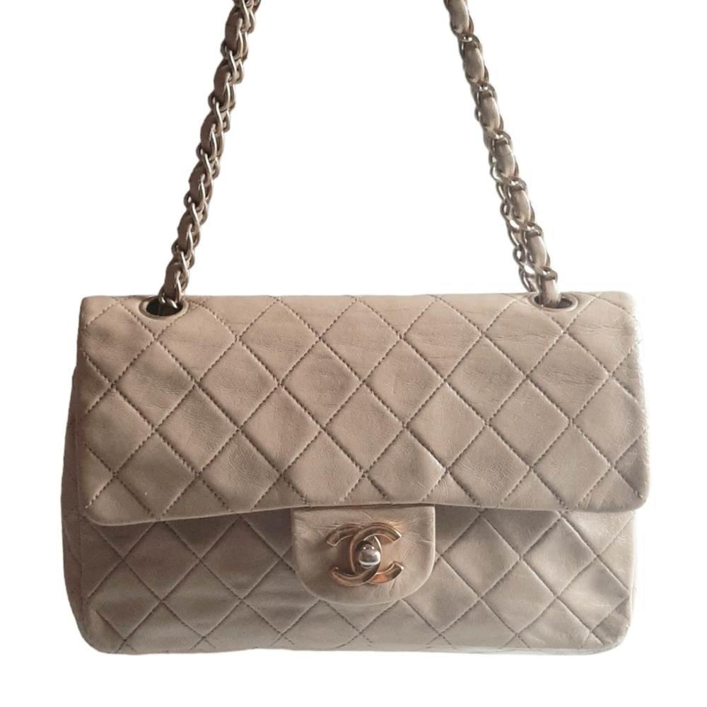 Vtg Chanel Classic Quilted Lambskin Double Flap Bag Beige Small 24k - Picture 5 of 16